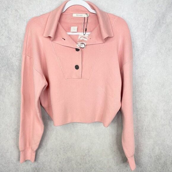 Moussy Womens Sweater Pink Cropped Relaxed Long Sleeve Knit Pullover Size XL NEW - Picture 1 of 13